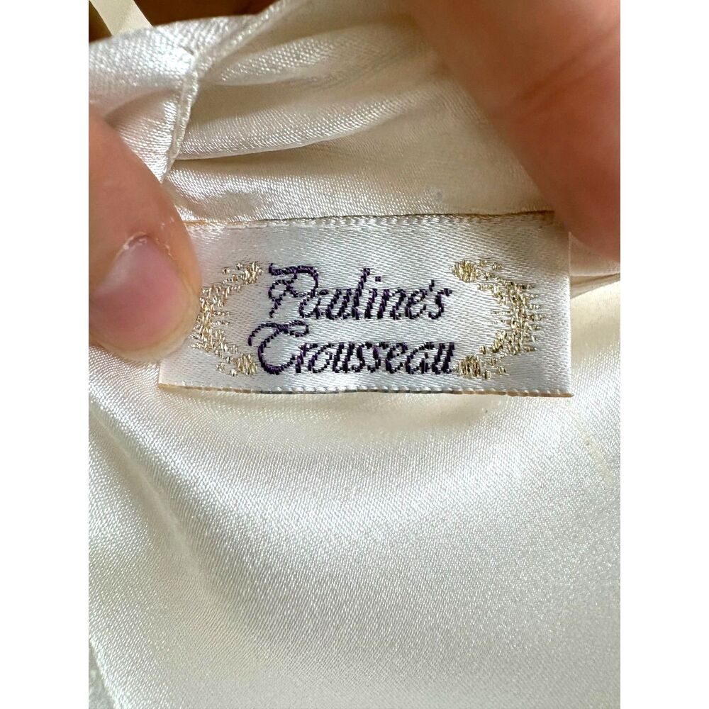 Vtg 80s Bridal Nightgown S Ivory Satin Lace Slip Dress Roses Paulines Trousseau - Picture 8 of 8